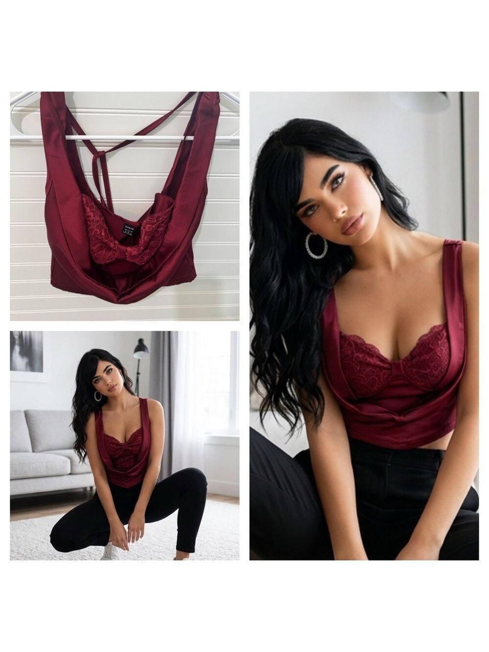 SHEIN Burgundy Lace Tank Top